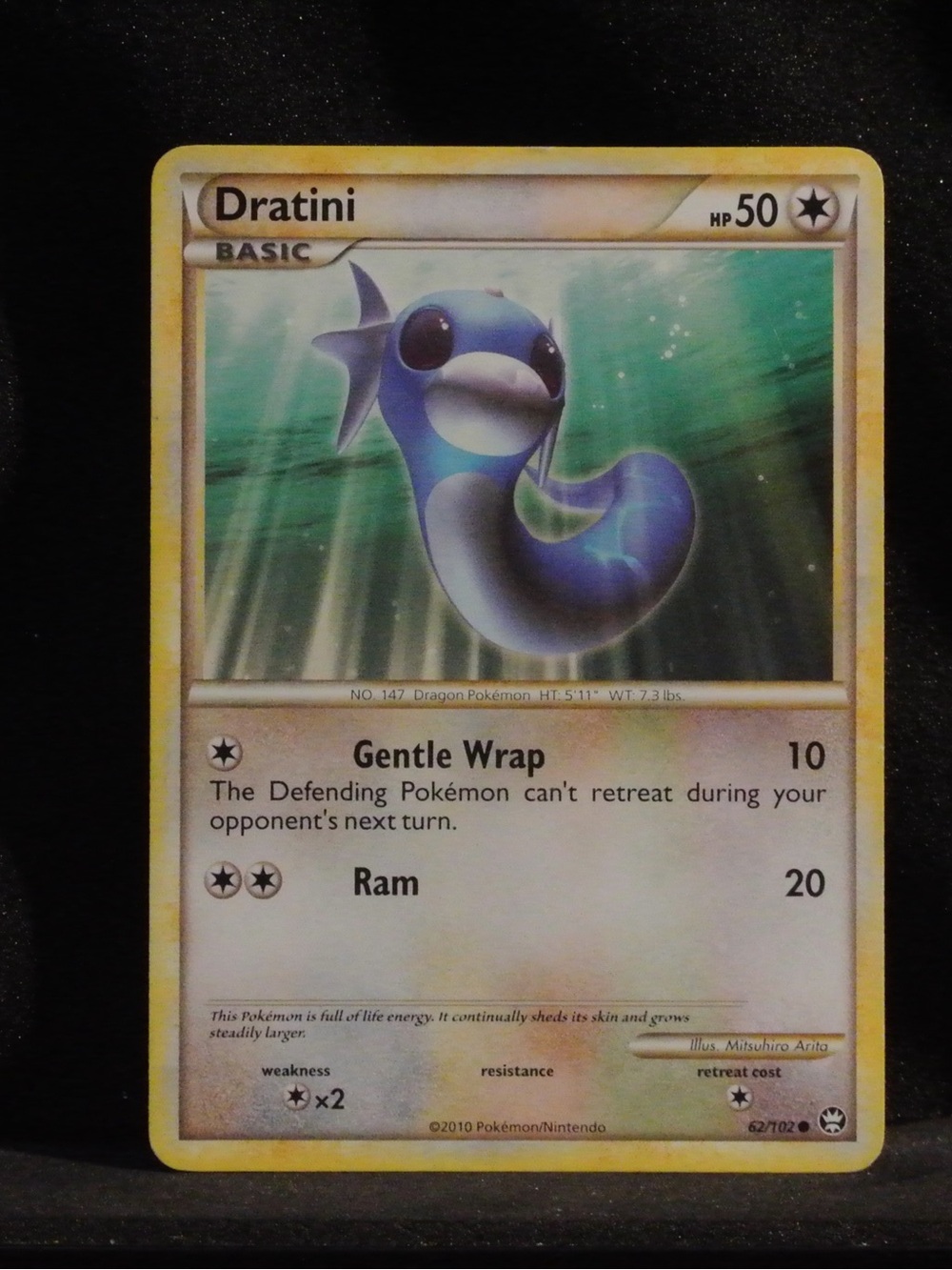 Vintage Pokemon Dratini Trading Card - Blue and Yellow Artwork